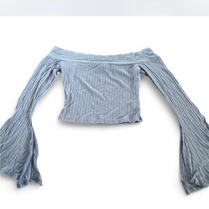Off-Shoulder Blue Ribbed Top